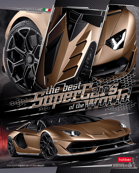 Тетрадь 48 л. кл. "SuperCarsWorld"  матов.ламин. 3D фольга 5 диз.в блоке скругл.углы 
