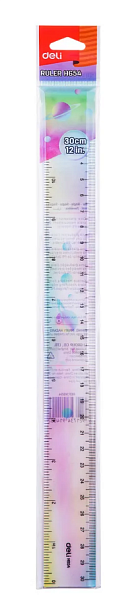 Линейка 30 см Deli  пластик ассорти