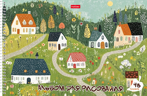Альбом для рисования 48 листов на гребне пластиковая обложка "Времена года" А4ф обл.300 мкм с печатью 5 диз.в блоке