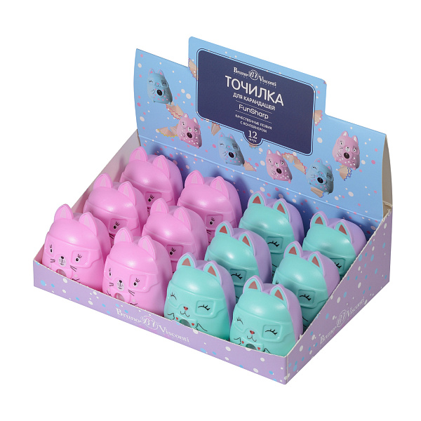 ТОЧИЛКА С КОНТЕЙНЕРОМ, 1 ОТВЕРСТИЕ "FUNSHARP. РОЗОВЫЙ КОТИК", 2 ЦВЕТА (10702070/050321/0058594,КИТАЙ)