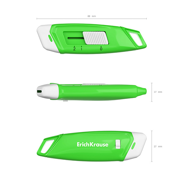 Нож канцелярский ErichKrause Spark Mini Neon, с керамическим лезвием,  автоматической фиксацией лезвия, ассорти (в коробке по 24 шт.)