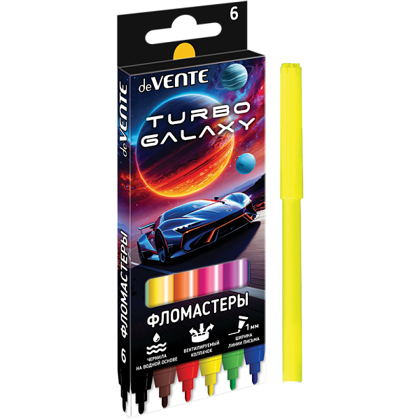 Фломастеры 6 цв. "deVENTE. Turbo Galaxy" с вентилируемым колпачком, в картонной коробке с подвесом