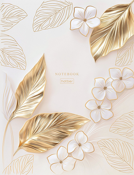 Бизнес-блокнот А5 80 л. кл. тв.переплет "Flower gold" 167х216мм 5-цв. блок запечат. форзац мат.ламин. 3D фольга