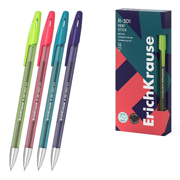 Ручка гелевая ErichKrause R-301 Gel Stick Reef 0.5, цвет чернил черный (в коробке)