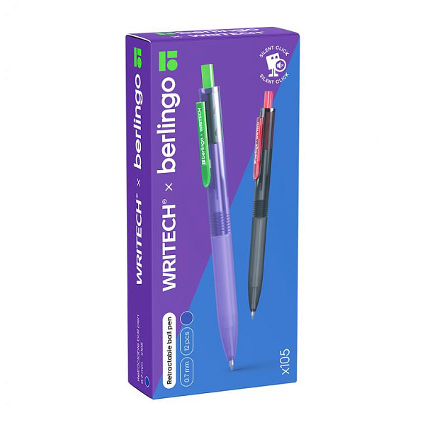 Ручка шариковая автоматическая Berlingo "Writech.x105" синяя, 0,7мм, silent click ассорти