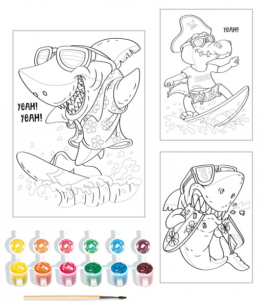 Набор красок с блестками с раскрасками "Сёрферы" Луч