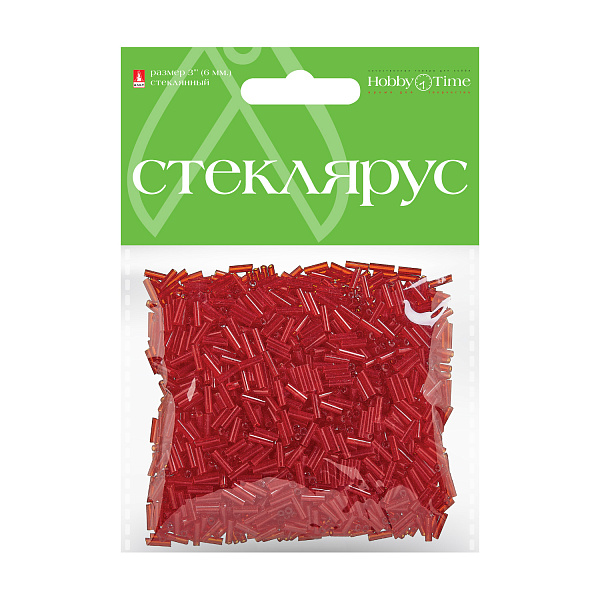 Стеклярус прозрачный, 6 мм, 60 гр, КРАСНЫЙ, №4