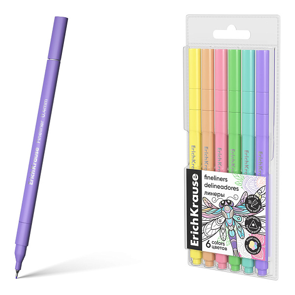 Линеры ErichKrause Art Spirit Pastel 6 цветов (в футляре с европодвесом)