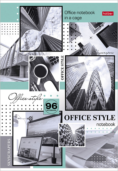 Тетрадь А4 96 листов в клетку "Office Style" 60-65г/кв.м на скобе Обл. мел.картон выб лак 3 диз. в блоке