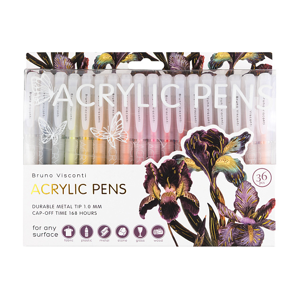 Набор ручек АКРИЛОВЫХ "FLORA. Ирисы", 1,0 мм, 36 цветов