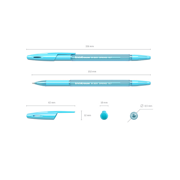 Набор из 4 ручек шариковых ErichKrause R-301 Stick&Grip Spring 0.7, цвет чернил синий (в пакете)