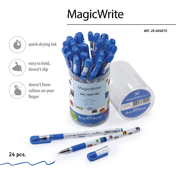 Ручка шариковая 0,5 мм "MagicWrite. Яркие машинки" СИНЯЯ