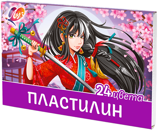 Пластилин 24 цв. Луч Классика 480 гр." Аниме" со стеком. Сиреневый (карт.уп.ка)