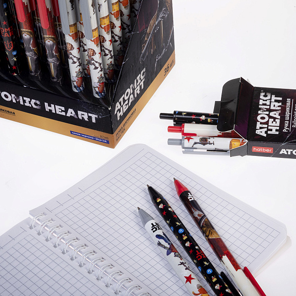 Ручка шариковая автомат. 0,7 мм Hatber Atomic Heart Синяя. Дисплей-витрине 36шт