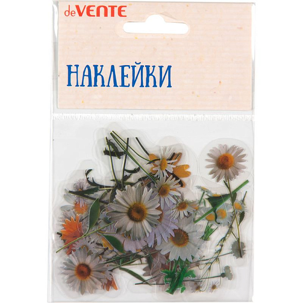Набор наклеек для творчества "deVENTE. Daisies" от 2x6 см до 5x6 см, ПВХ, ассорти 20 дизайнов в пластиковом пакете с блистерным подвесом,