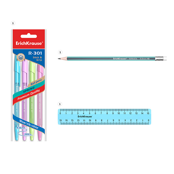 Набор настольный ErichKrause® Forte, Pastel, белый с голубой вставкой