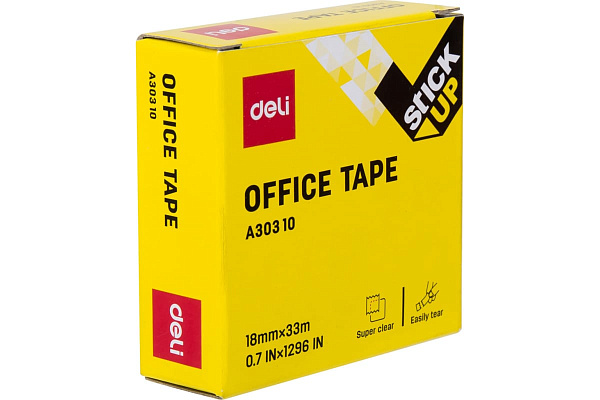 Клейкая лента канцелярская 18 мм * 33 м Deli  кристально-прозрачная 