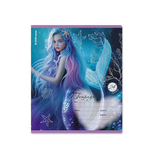 Тетрадь 24 листа в клетку ErichKrause Aquamarine, выборочный УФ-лак с глиттером _MIX-PACK