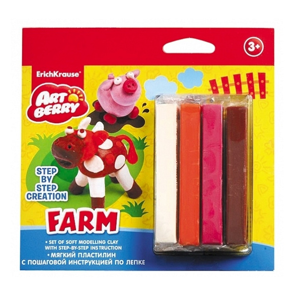 Набор д/лепки: пластилин мягкий 4цв+инструкция Farm Step-by-step Сreation Artberry