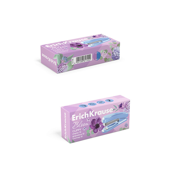 Степлер на 15 листов №10 ErichKrause Clippy Pastel Bloom, Ассорти (в коробке по 1 шт.)