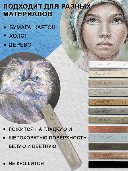 Сухая пастель 12 цветов ACMELIAE, серые тона