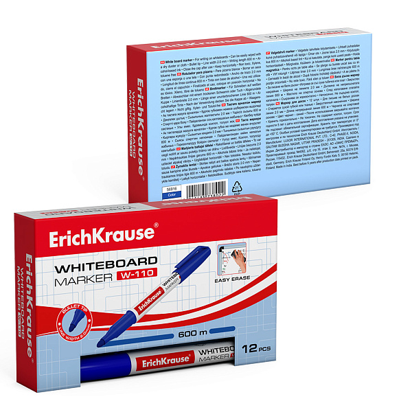 Маркер для доски ErichKrause® W-110, цвет чернил синий (в коробке )