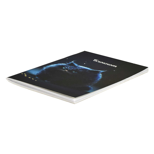 Блокнот 120*185 40 л. ТОЧКА "НЕДОВОЛЬНЫЙ КОТ" /Блок - белый офсет 65 г/м², мягкий переплёт (2 скобы), пленка софт тач вельвет,