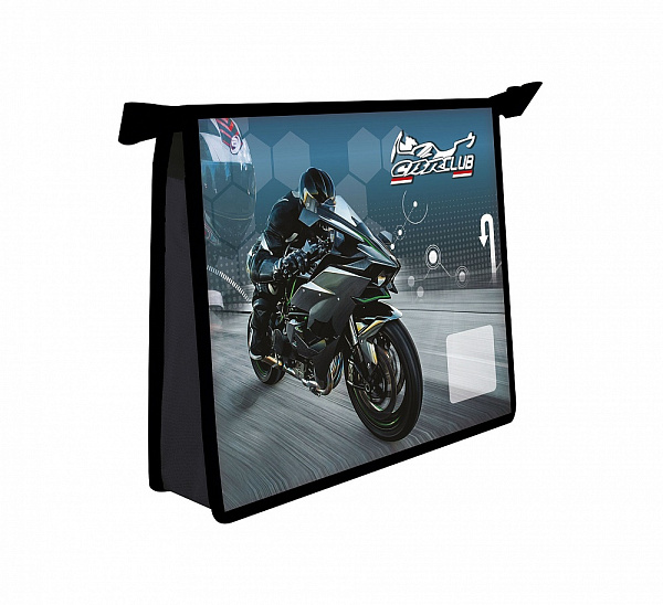 Папка для тетрадей А5 молния сверху "MOTO CLUB" печать на пластике