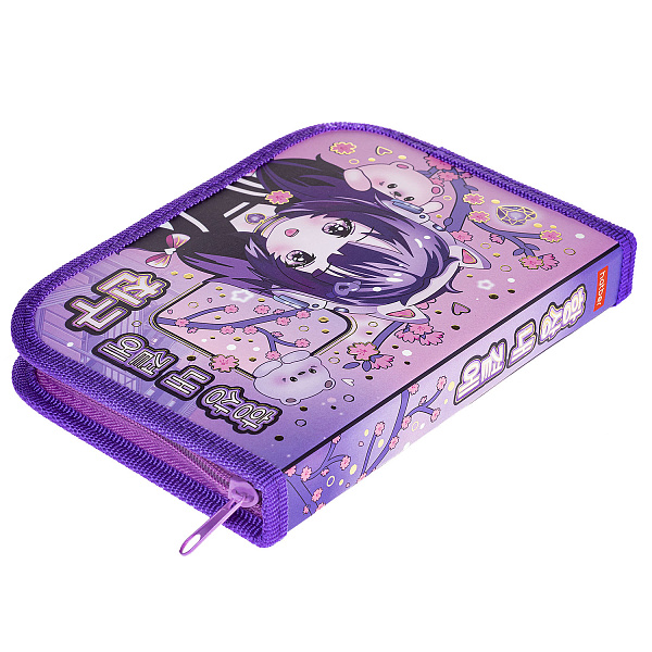 Пенал 1секц.+ств. д/дев. 190*130 Hatber "Друг всегда рядом" на молнии мат.ламин. 3D фольга ,инд.упак