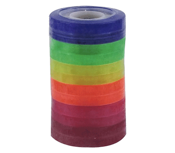 Клейкая лента канцелярская "deVENTE" неоновая 6 шт, полипропиленовая основа прозрачная тонированная, 45 мкм, 12 ммx10 м, пластиковая втулка, цвета ассорти