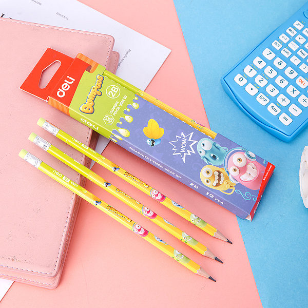 Карандаш ч/г 2B с ластиком Deli Bumpees тополь, рисунок коробка с европодвесом