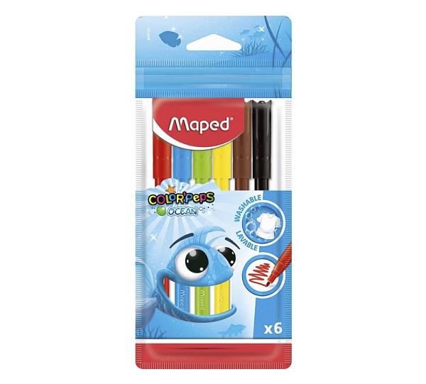 Фломастеры 24 цв. Maped COLOR'PEPS OCEAN  с заблокированным пишущим узлом - супер смываемые ,в пакете с подвесом 