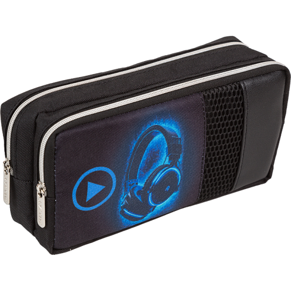Пенал "deVENTE. Headphones" 20x9x6 см, прямоугольный на 70 предметов, плотный износостойкий полиэстер с водоотталкивающей пропиткой, отделение на молнии, наружный объемный карман на молнии с вставкой из сетки, с внутренним органайзером
