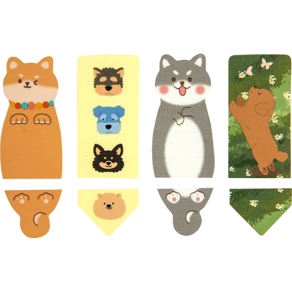 Закладки пластиковые с перфорацией "deVENTE. Shiba" полупрозрачные, фигурные, 55x20 мм, 20 л., ассорти форм, 4 дизайна, в картонном блистере и пластиковом пакете с европодвесом