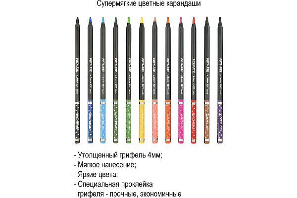 Карандаши 12 цв. ACMELIAE Blackwood Artmate в металлическом футляре,