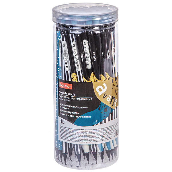 Карандаш чернографитн. Hatber Avant  круглый корпус 72шт. серия  "HB" с ластиком с заточ.  в Пласт.тубе