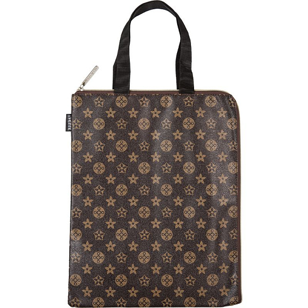 Папка для тетрадей А4 "deVENTE. Monogram" коричневая, на молнии с двух сторон, вертикальная, с ручка