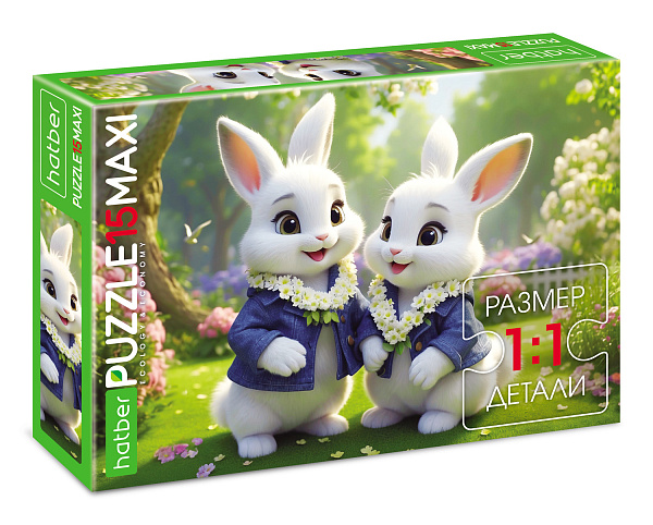 ПАЗЛЫ 15 эл. А4 330х220мм  MAXI-Зайки на полянке-"ECO"