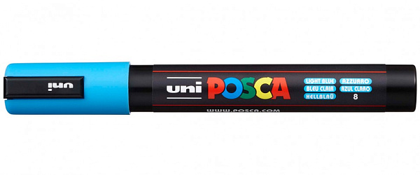 Маркер акрил. POSCA PC-5M голубой, 1.8 - 2.5 мм, пулевидный наконечник(номерцвета 8)