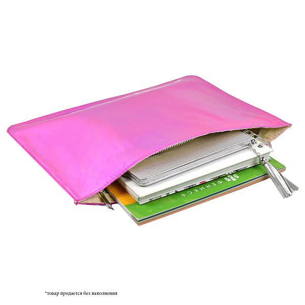 Папка для документов арт./25 МАЛИНОВЫЙ (А4, 33х24 см, одно отделение, металлизированный ПВХ, металлическая "собачка" в форме сердца, металлическая молния, молния, пэт-пакет)