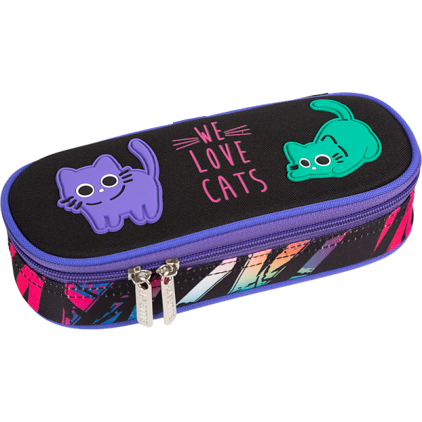 Пенал "deVENTE. Funny Cats" 21x8x5 см, овальный для 50 предметов, с внутренним органайзером-створкой