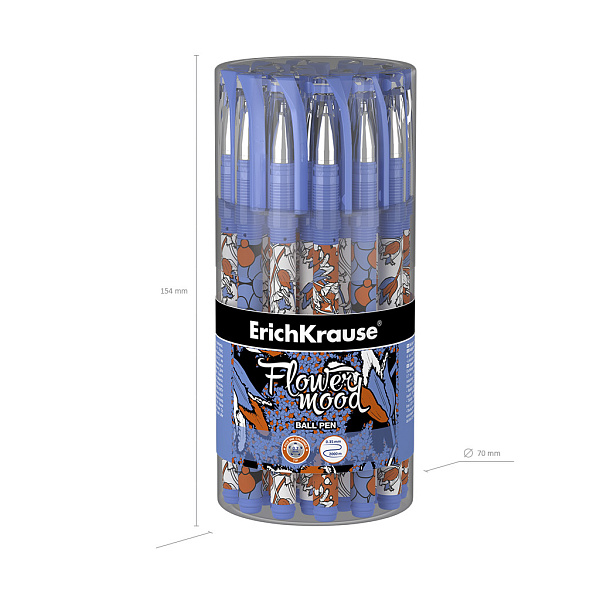 Ручка шариковая ErichKrause Tulips Stick, цвет чернил синий (в тубусе по 24 шт.)