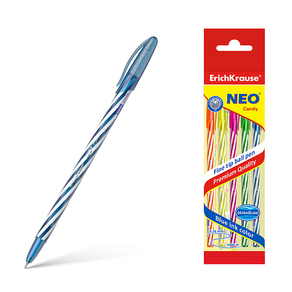 Набор из 4 ручек шариковых ErichKrause Neo® Stick Candy 0.7, Super Glide Technology, СИНИЙ