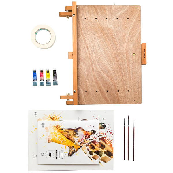 Набор для рисования акварелью Малевичъ (мольберт, кисти, бумага, краски)