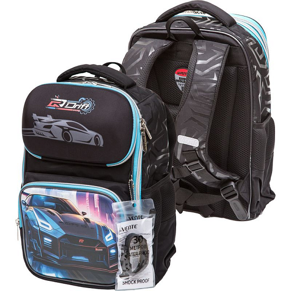 Ранец "deVENTE. Smart. Drift" школьный жесткий 37x28x14 см (14 л) вес 800 г, 1 отд. на замке с карманом для учебников, 2 передних кармана на молнии, 2 боковых кармана на резинке с расширением, эргономичная формоустойчивая вентилируемая спинка и мягки