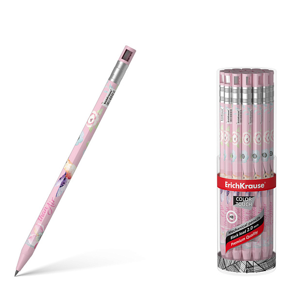 Карандаш автомат. 2,0 мм ErichKrause ColorTouch® Colibri с точилкой, НВ (в тубусе по 24 шт.)