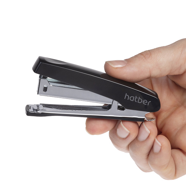 Степлер №10 на 12 листов Hatber "Gentle", пластиковый, 80 скоб, захват 50 мм, с антистеплером, чёрный