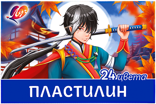 Пластилин 24 цв. Луч Классика 480 гр." Аниме" со стеком. Синий (карт.уп.ка)
