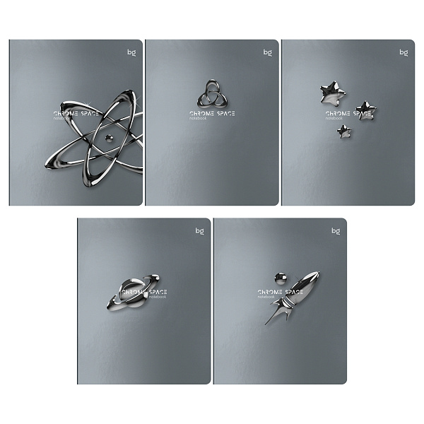 Тетрадь А5 48 листов в клетку, BG "Chrome", обложка мелованный картон, металлизированный пантон, 60 г/м2