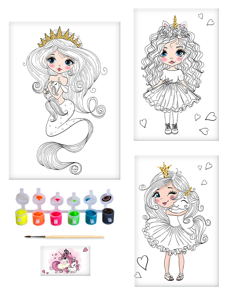 Набор красок с блестками с раскрасками "Принцессы" Луч
